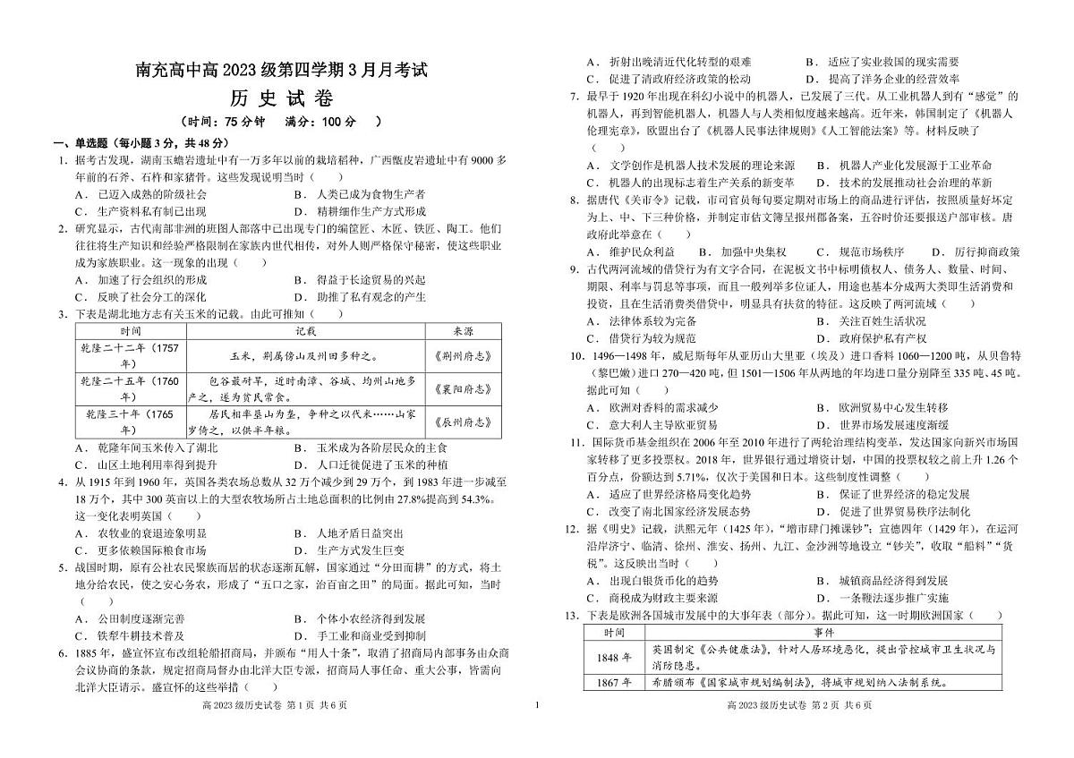 高二历史试题(1)第1页