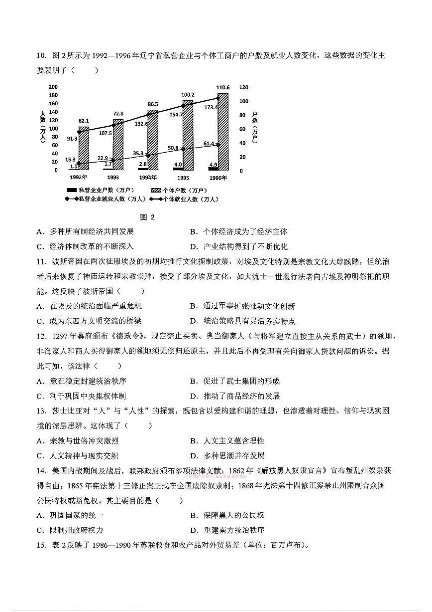 2026年抚顺高考一模历史试题及答案第3页