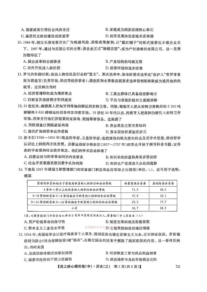 2026年九师联盟核心高考模拟卷中三历史试题及答案第3页