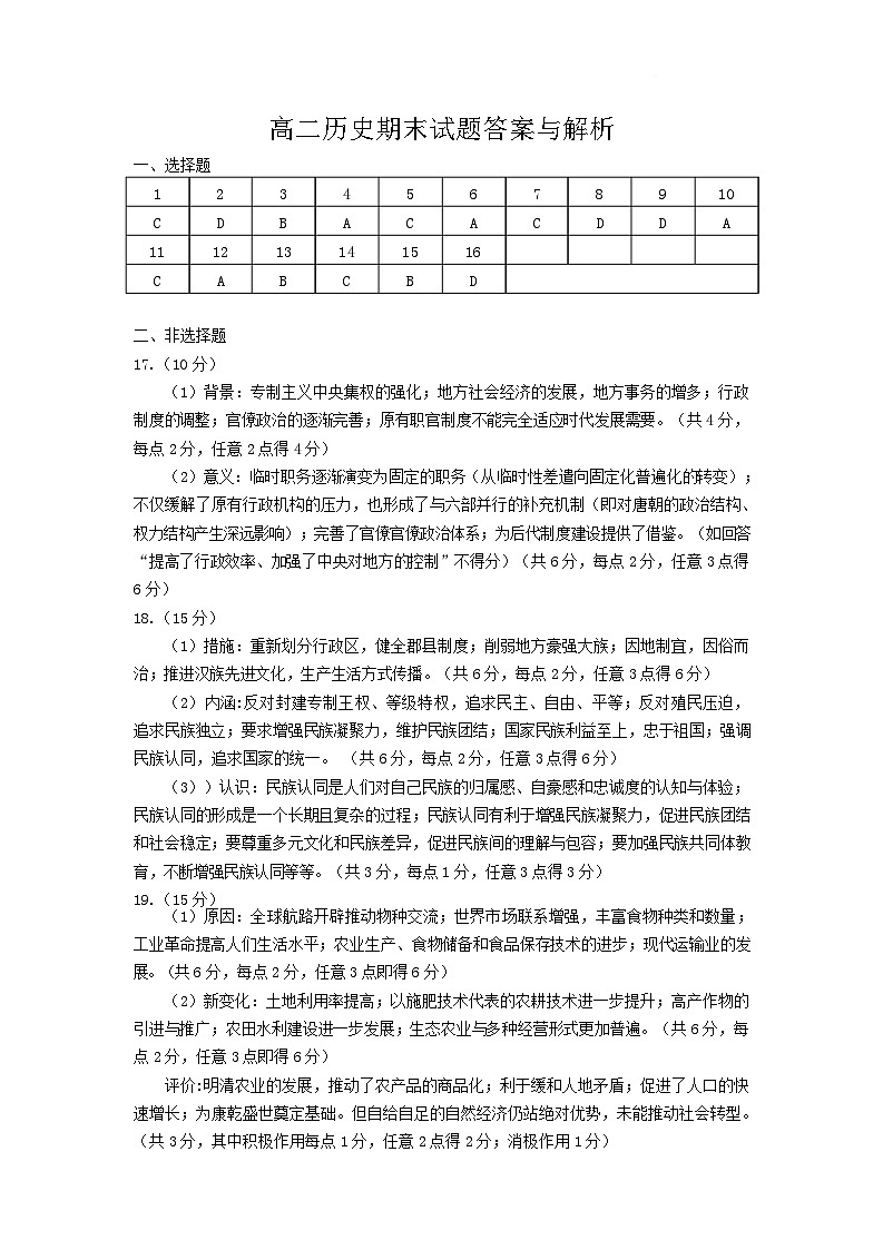 河南省许昌市2024-2025学年高二上学期1月期末考试历史答案第1页
