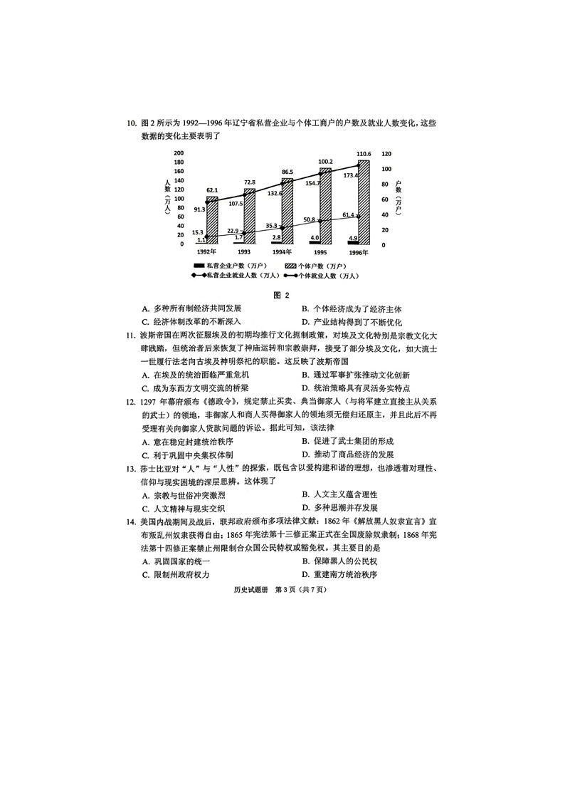 抚顺市2025-2026学年高三下学期高考一模考历史卷含答案第3页
