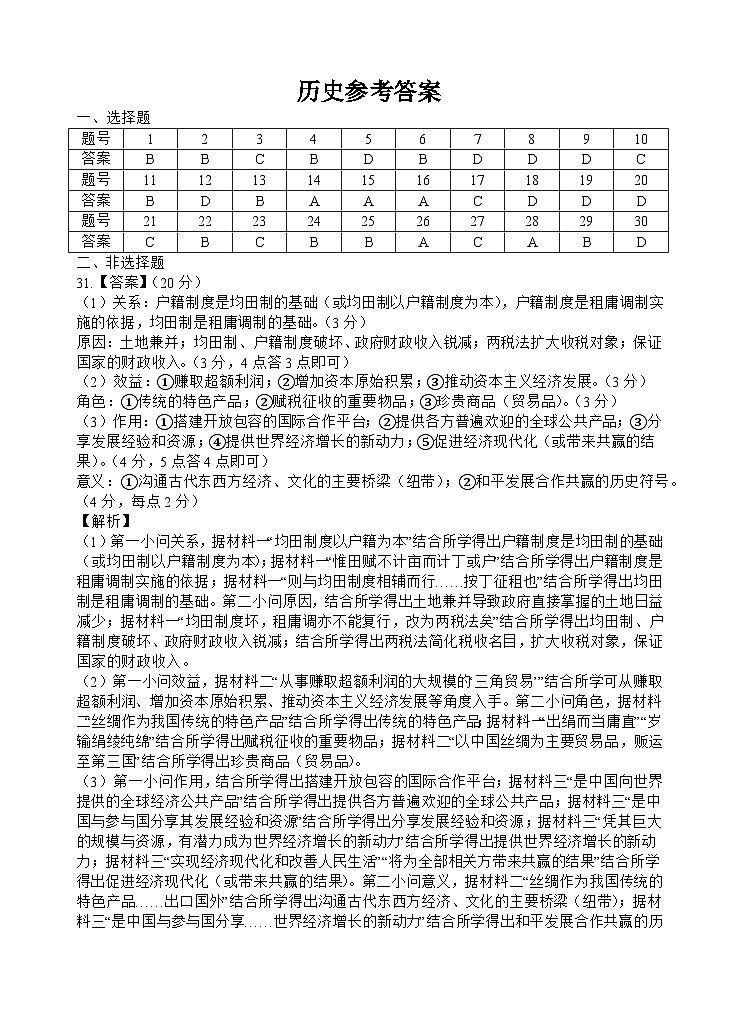 四川省遂宁市射洪中学高2023级高二下期期末模拟考试历史答案第1页