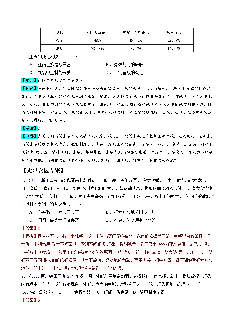 高考第一轮复习历史专题02 魏晋至隋唐：民族交融与统一多民族封建国家的发展练习（解析版）第2页