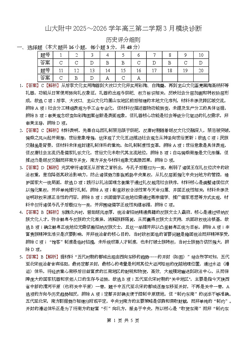 高三历史3月参考答案第1页