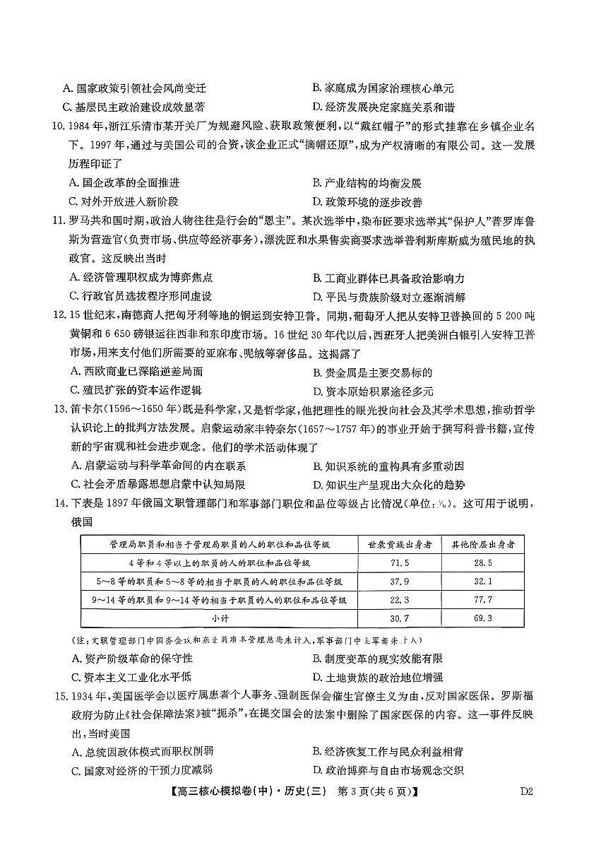 历史-九师联盟2025-2026学年高三核心模拟卷（中）三试卷及答案第3页