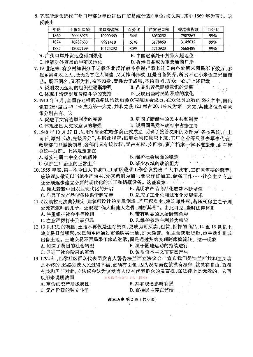 2026年点石联考高三下学期3月历史试题及答案第2页