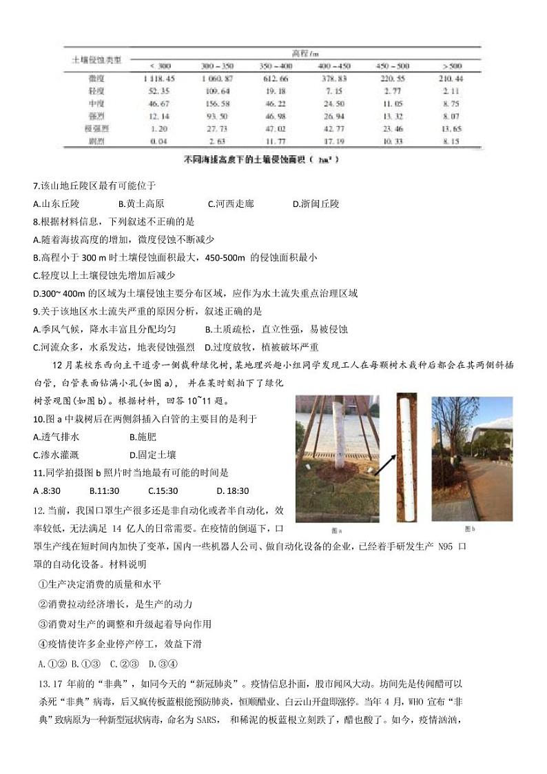 【文综】2020大庆实验高三5月一模 试卷02