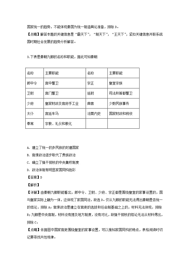 湖北省武汉市部分高中2020届高三上学期期中考试历史试题02