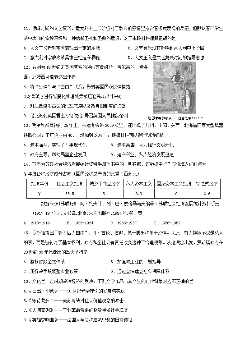 北京市通州区2020届高三上学期摸底（期末）考试历史试题03