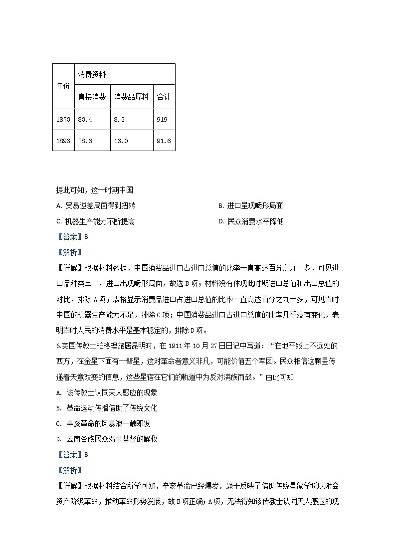 河北省衡水中学2020届高三上学期期末考试联考历史试题03