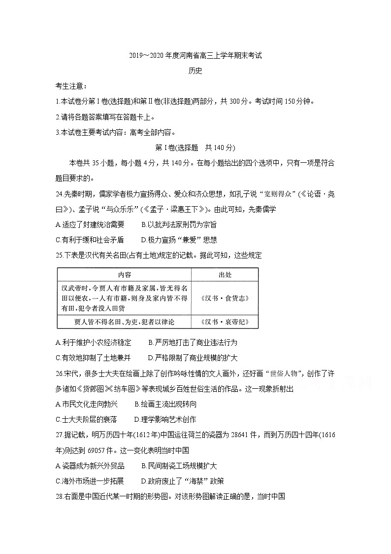 河南省示范性高中2020届高三上学期期末考试 历史01