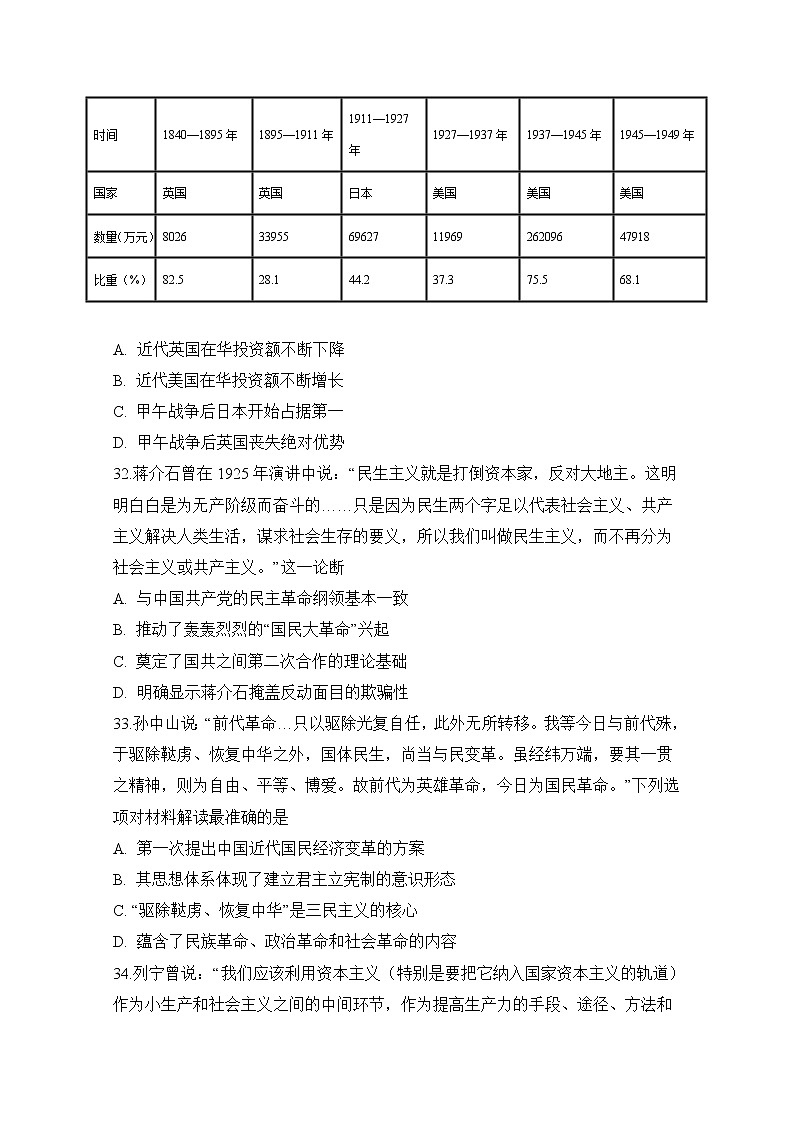 安徽省合肥市肥东县高级中学2020届高三4月调研考试历史试题03