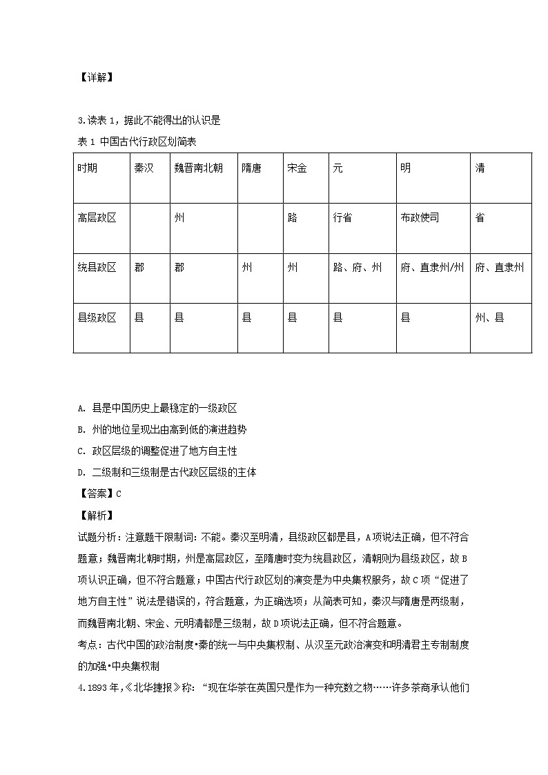 安徽省马鞍山市第二中学2020届高三阶段性素质测试文综历史试题02