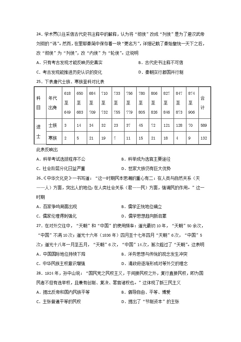 四川省棠湖中学2020届高三下学期第一次在线月考历史试题01