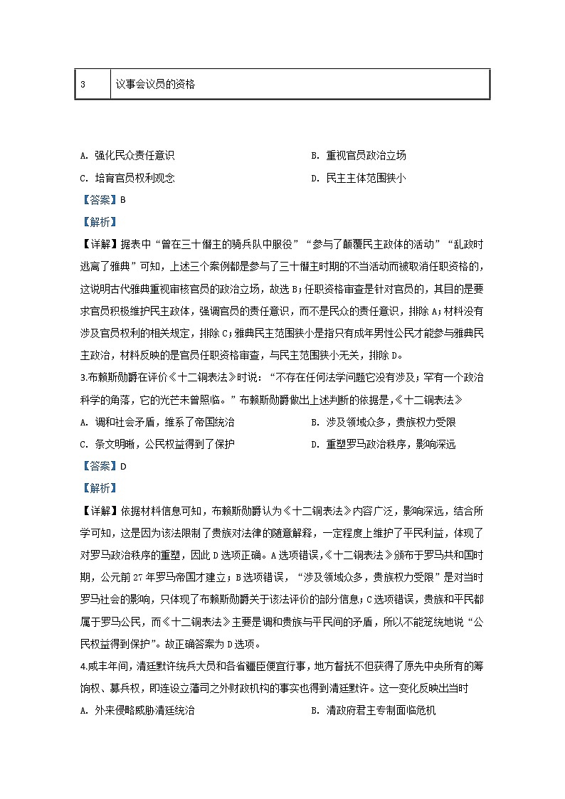 西藏拉萨那曲第二高级中学2020届高三上学期第三次月考历史试题02