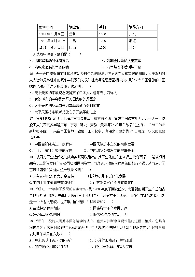 内蒙古包钢一中2020届高三上学期10月月考历史 试卷03