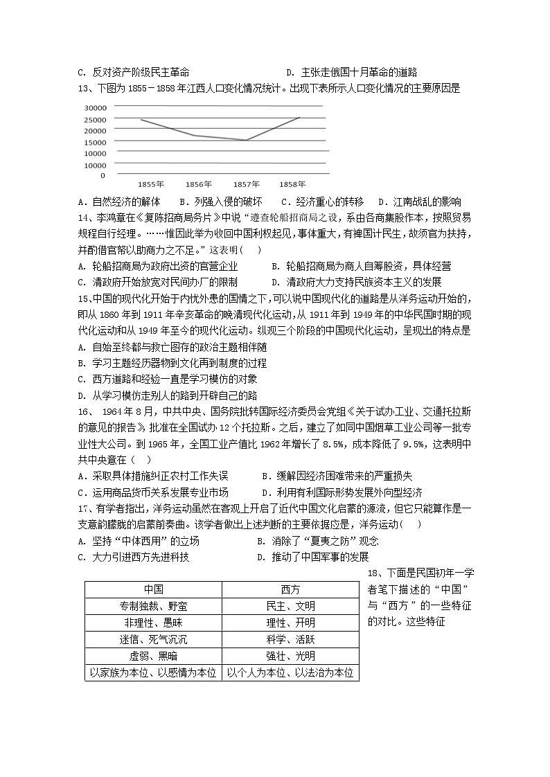 江西省临川二中临川二中实验学校2020届高三上学期第三次月考历史试题第3页