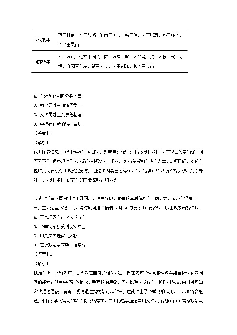 广东省揭阳市第三中学2020届高三上学期第一次月考历史试题02