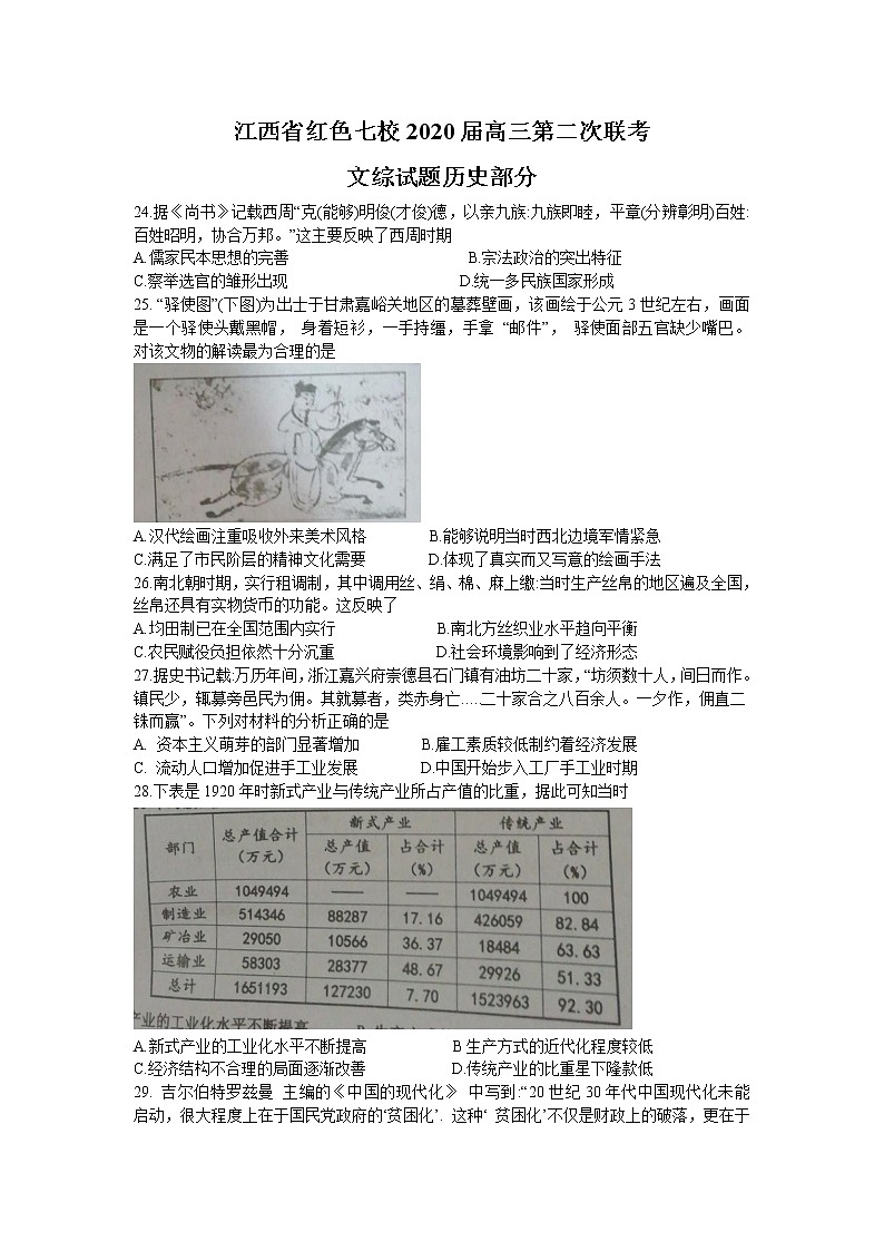 江西省红色七校2020届高三联考文综历史试题01