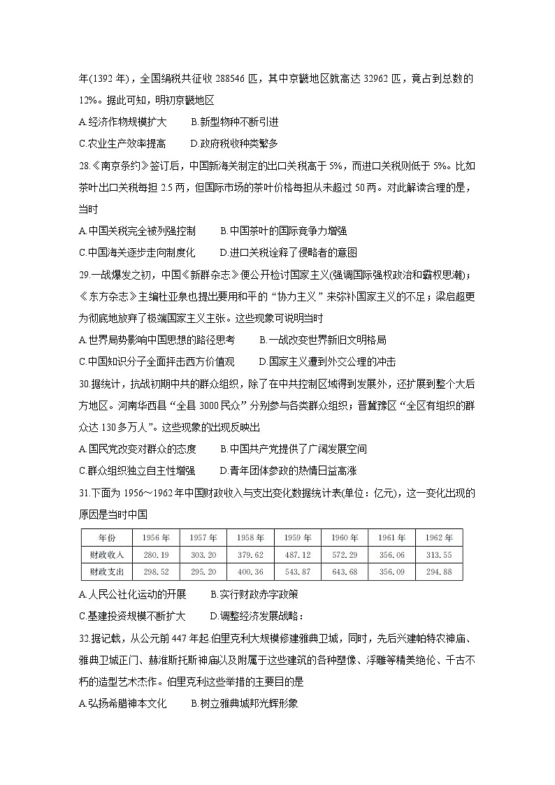 四川省广元市利州区川师大万达中学2020届高三3月线上联考历史试卷02