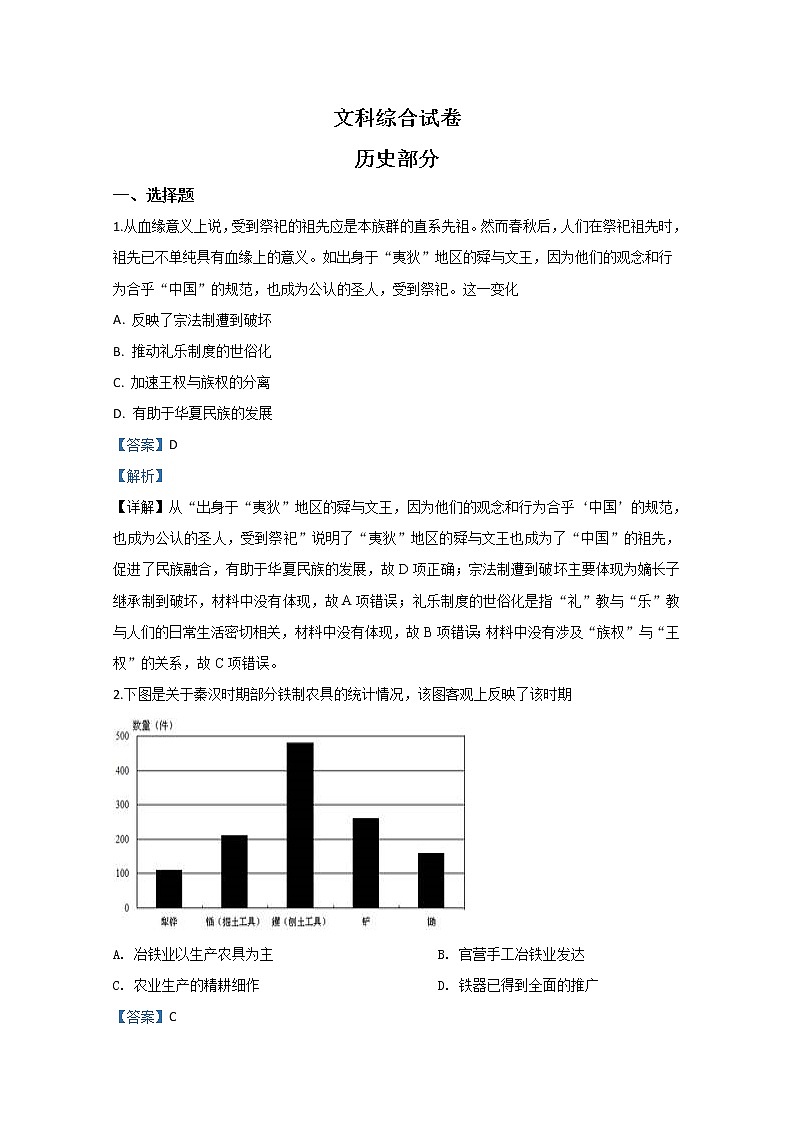 西藏拉萨市那曲第二高级中学2020届高三5月全真模拟联考历史试题01