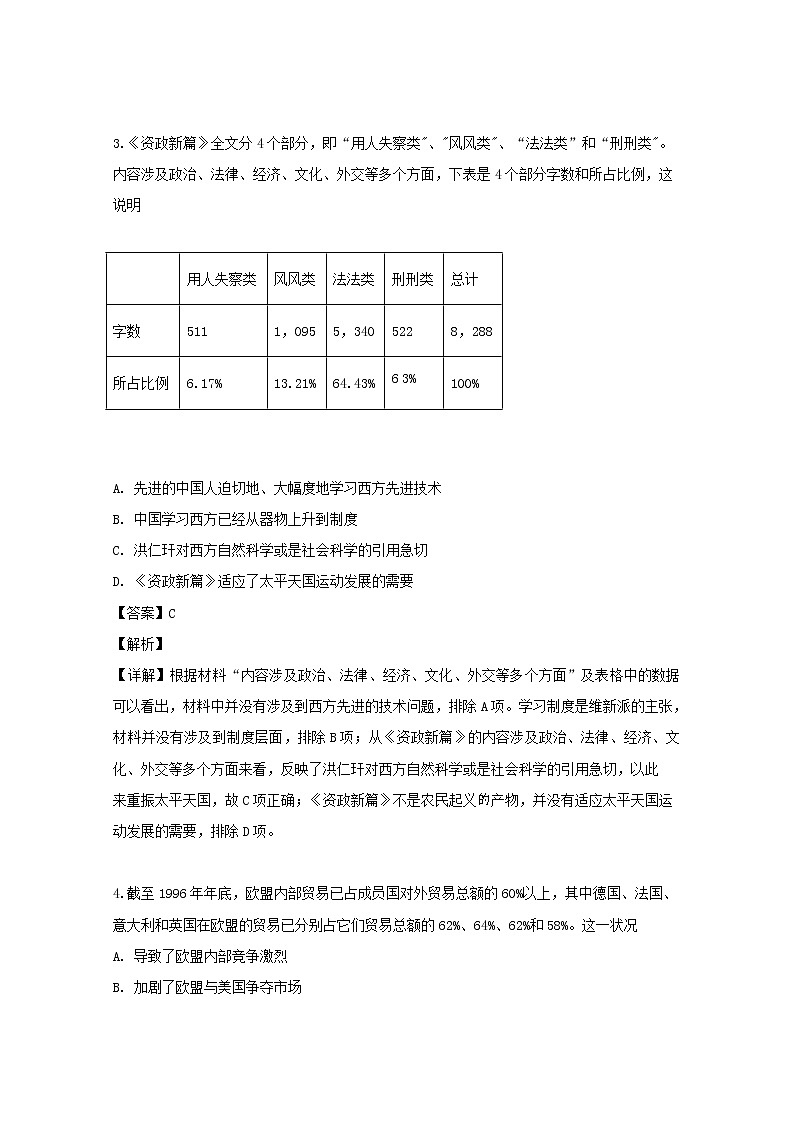四川省宜宾市四中2020届高三上学期开学考试考历史试题02
