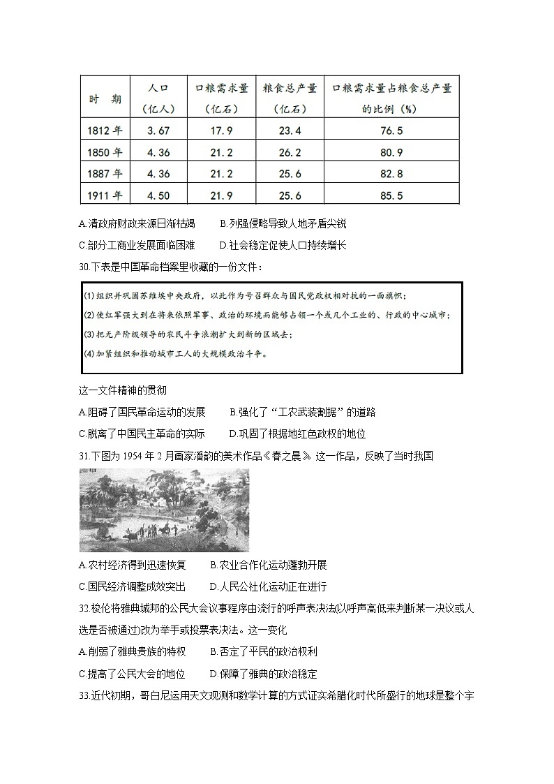 河南省周口市扶沟县2020届高三下学期开学考试 历史02