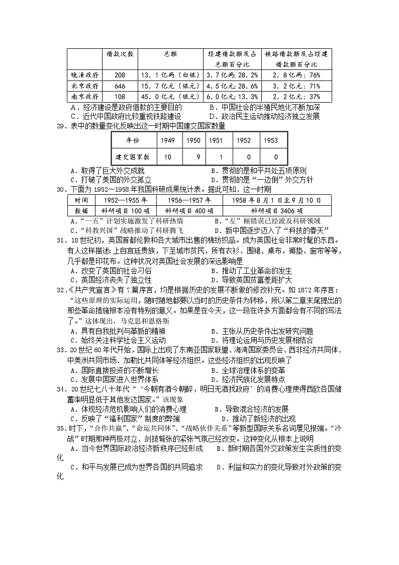 云南省曲靖市第一中学2020届高三模拟考试历史试题02