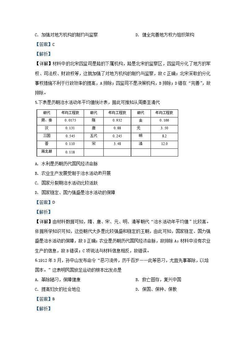 山东省潍坊市五县2020届高三3月联合模拟考试历史试题03