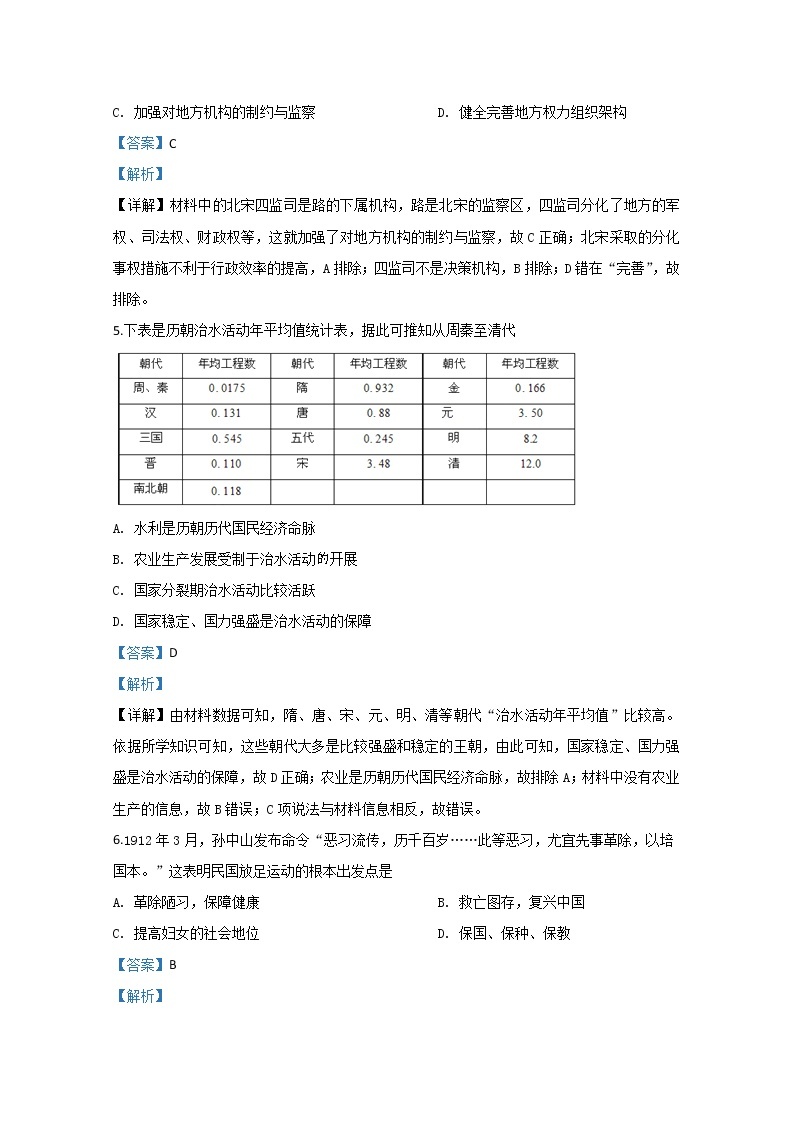山东省潍坊市五县2020届高三3月联合模拟考试历史试题03