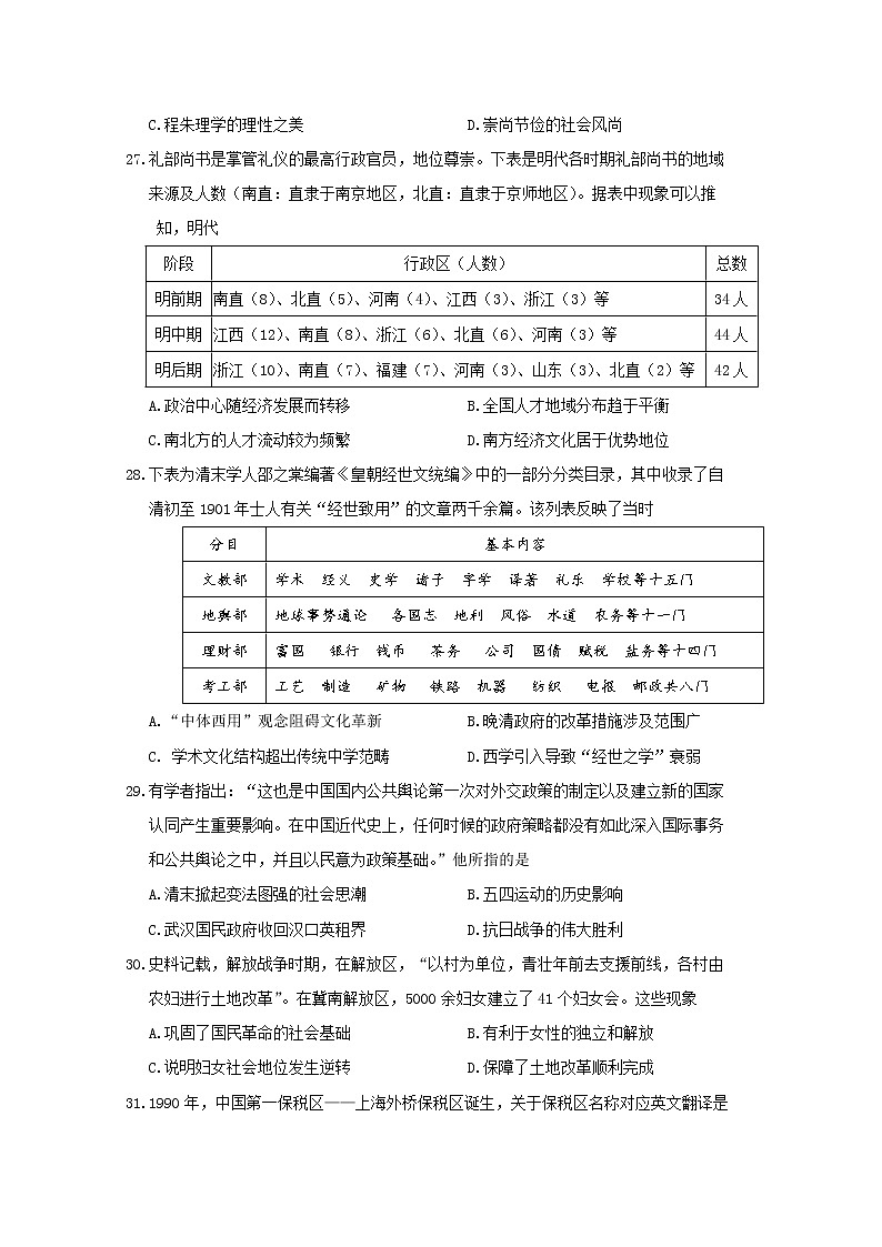 四川省阆中中学2020届高三全景模拟历史试题02