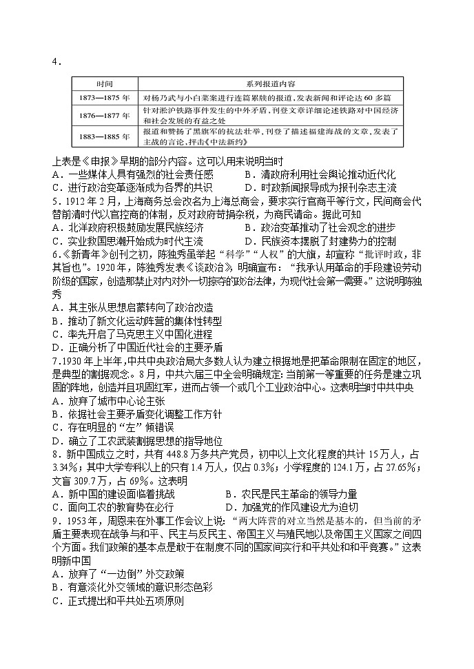 山东省2020届高三高考压轴模拟考试历史试题第2页