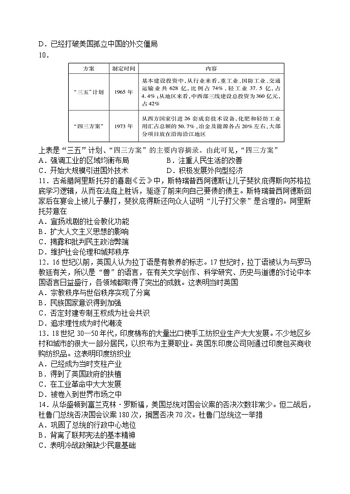 山东省2020届高三高考压轴模拟考试历史试题第3页