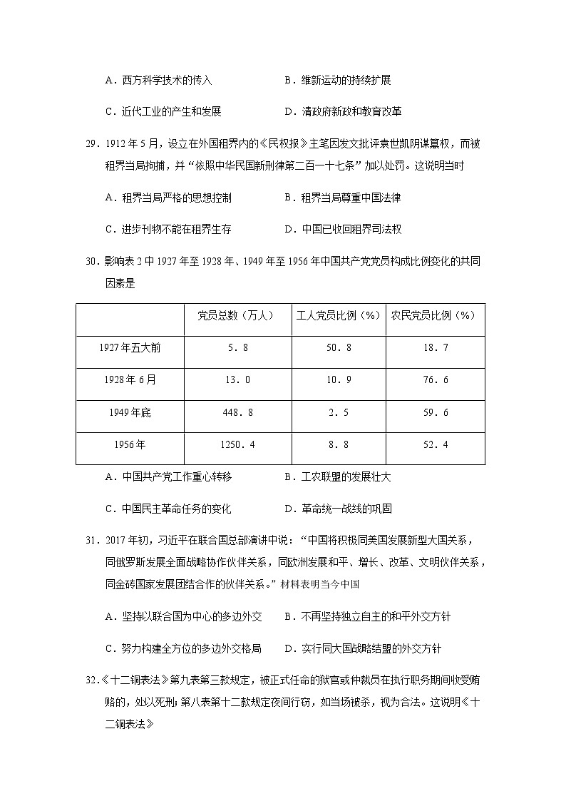 湖北省襄阳四中2020届高三模拟（一）历史试题03