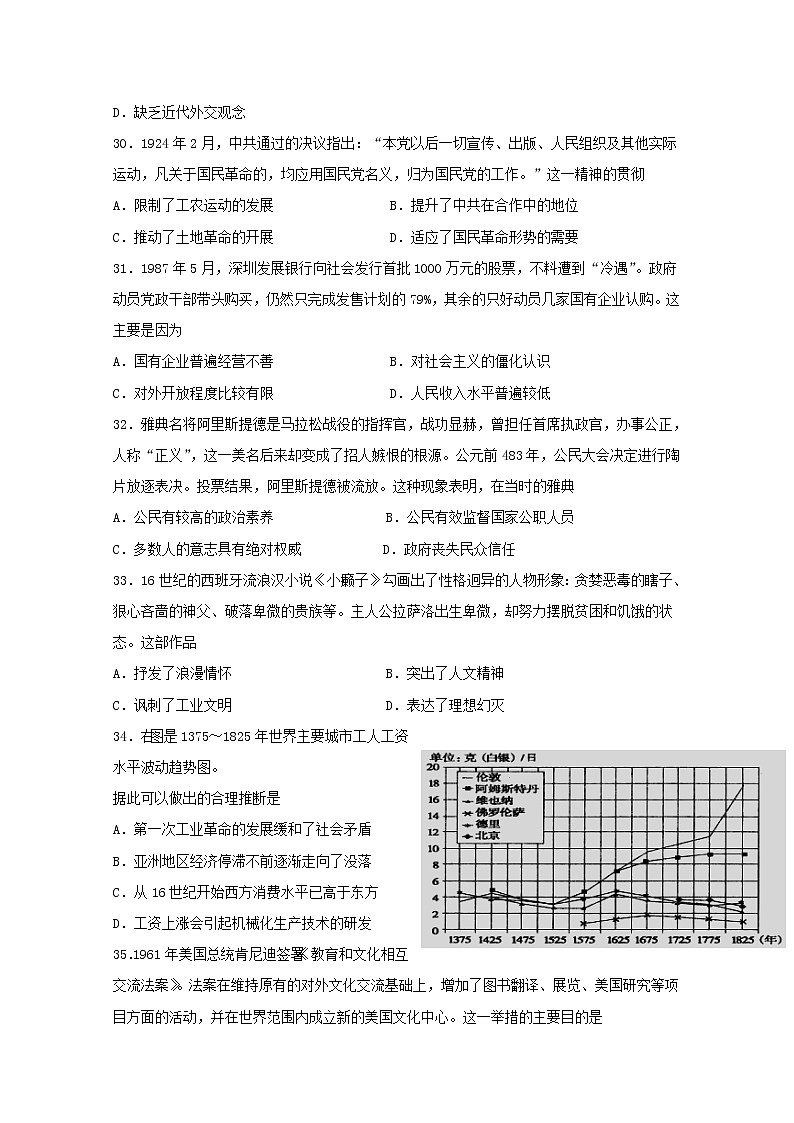 内蒙古第三中学2020届高三下学期第四次模拟考试历史试卷02