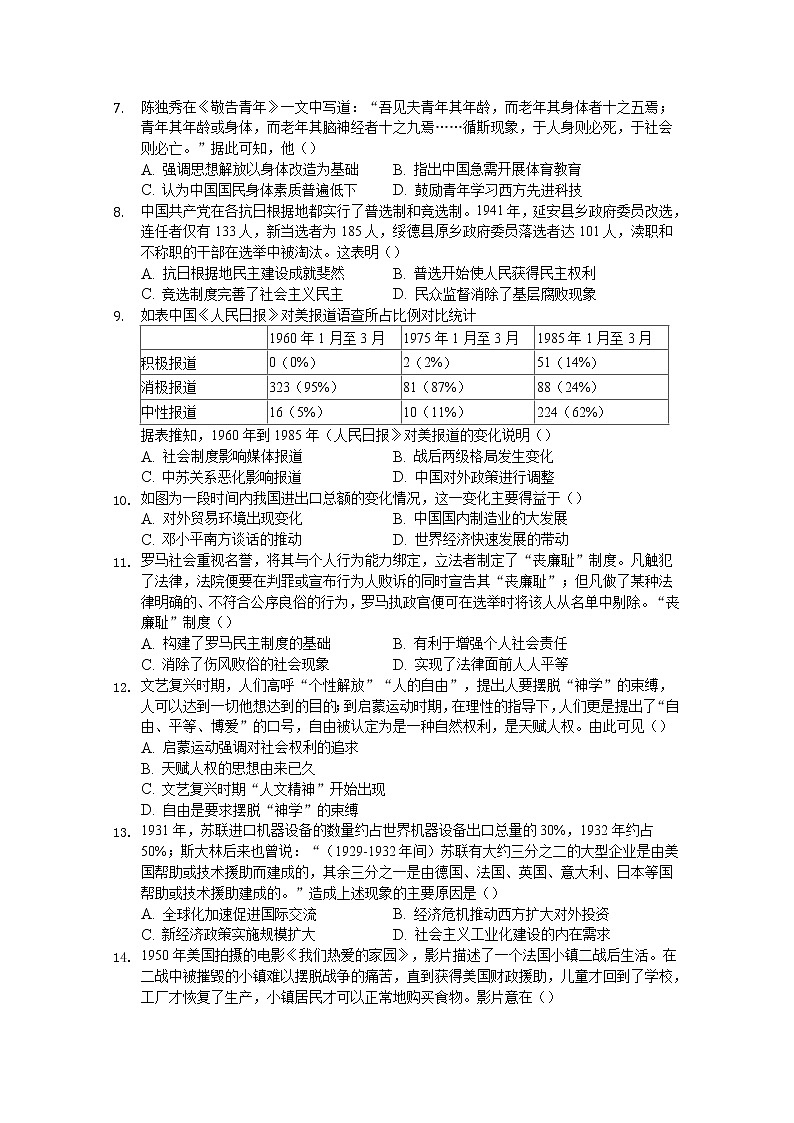 安徽省安庆市桐城市某中学2020届高三高考模拟考试历史试卷102