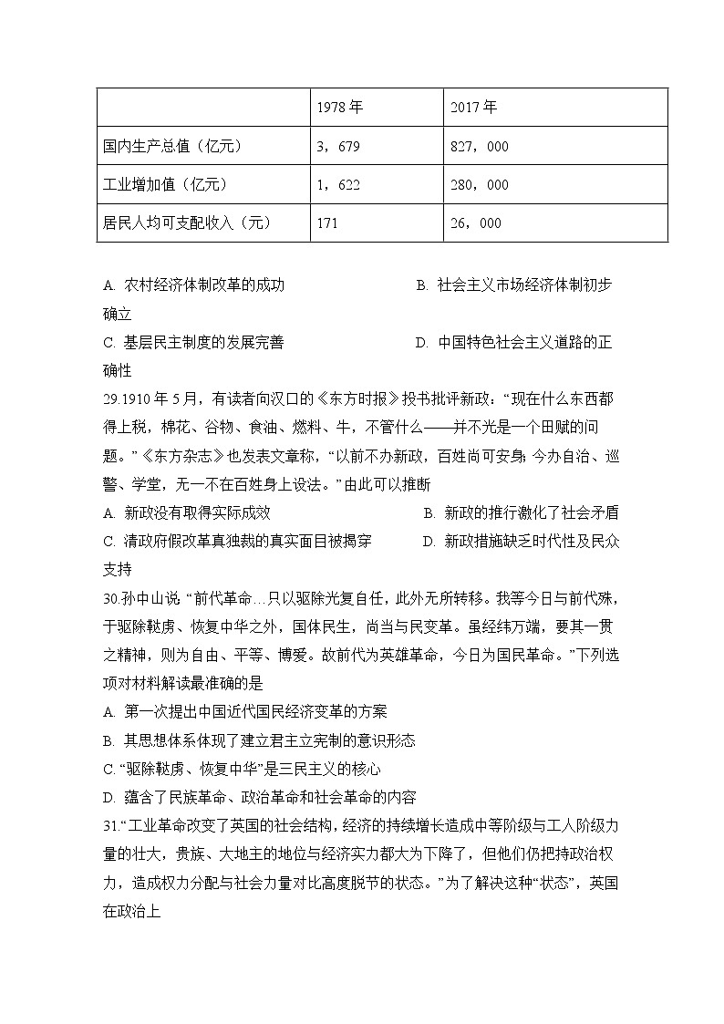 安徽省定远县育才学校2020届高三6月模拟历史试题02