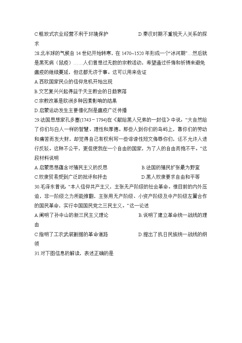 安徽省定远县重点中学2020届高三6月模拟历史试题02
