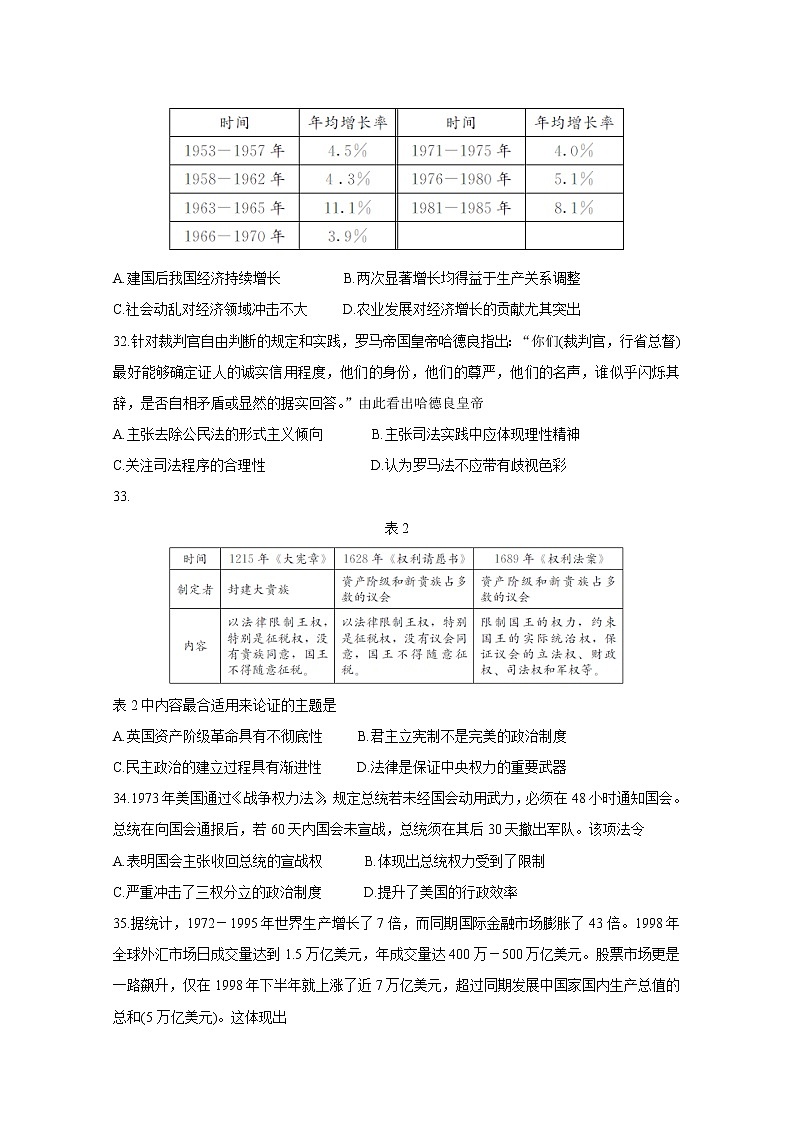 河北省保定市2020届高三第一次模拟考试 历史03