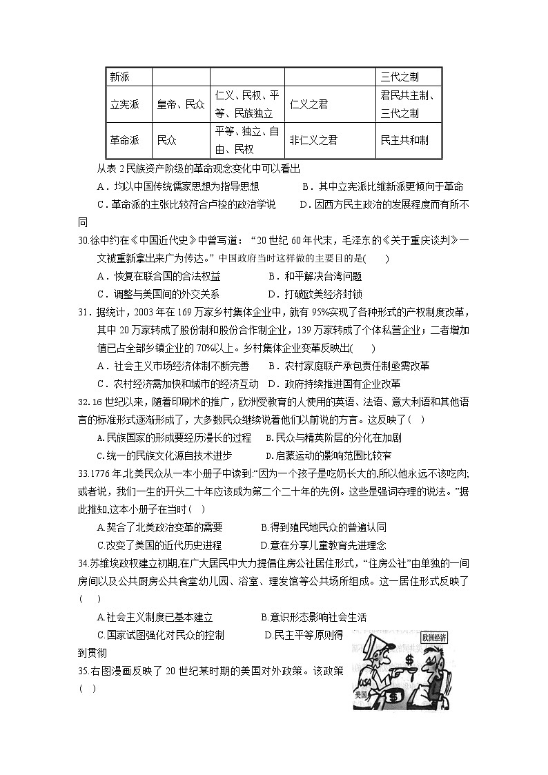 河南省三门峡市外国语高级中学2020届高三模拟考试历史试卷02
