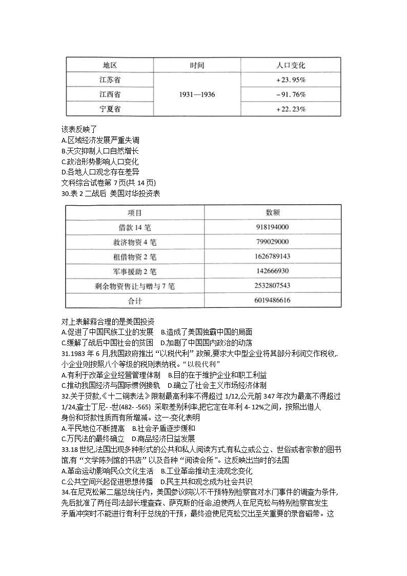 湖北省武汉市2020届高三毕业生五月质量检测文综历史试题第2页