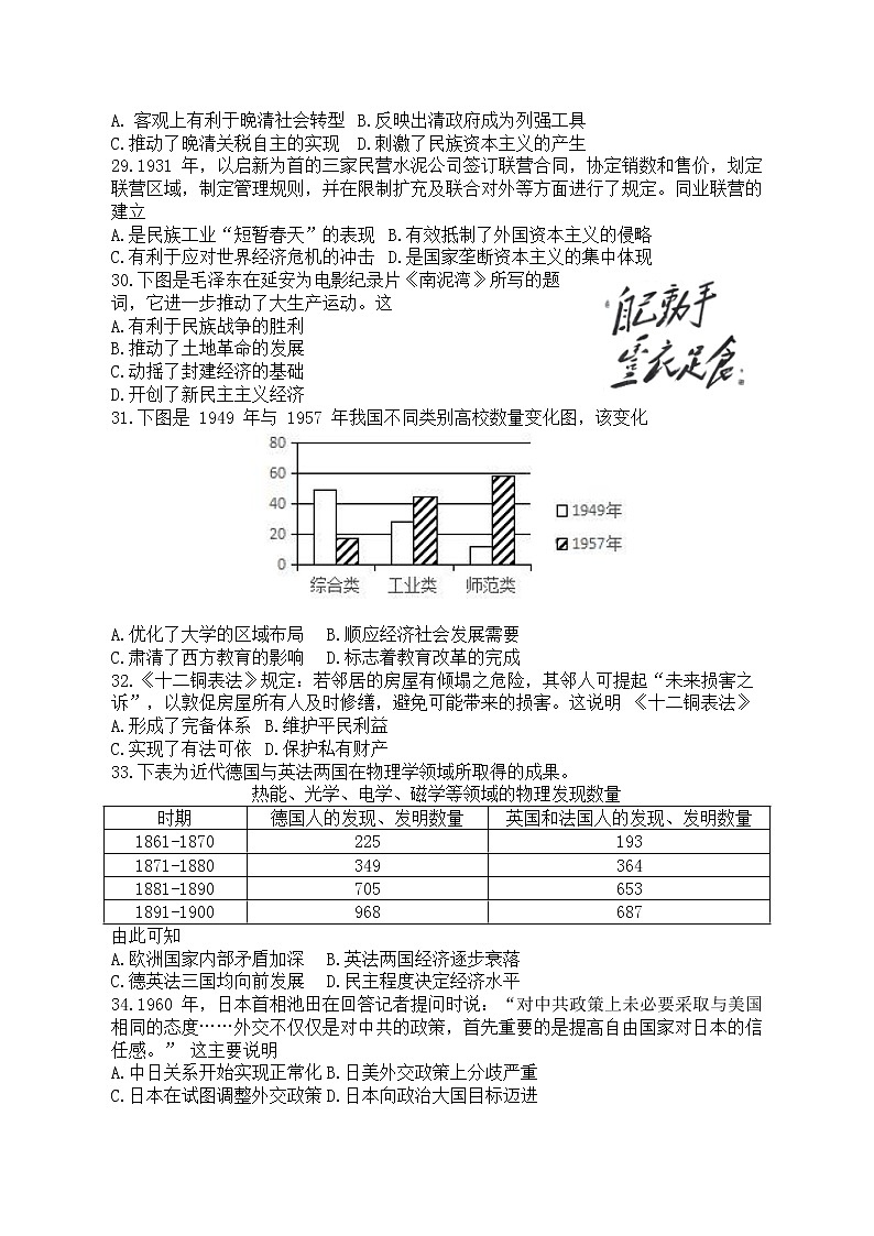 湖北省宜昌市2020届高三4月线上统一调研测试历史试题第2页