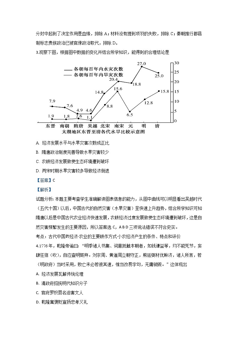 内蒙古鄂尔多斯市第一中学2020届高三第四次调研考试历史试题02