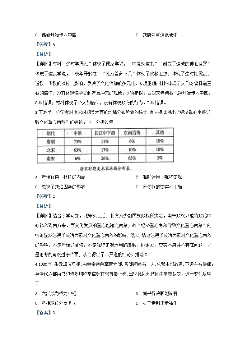 内蒙古呼和浩特市2020届高三质量普查调研历史试题02