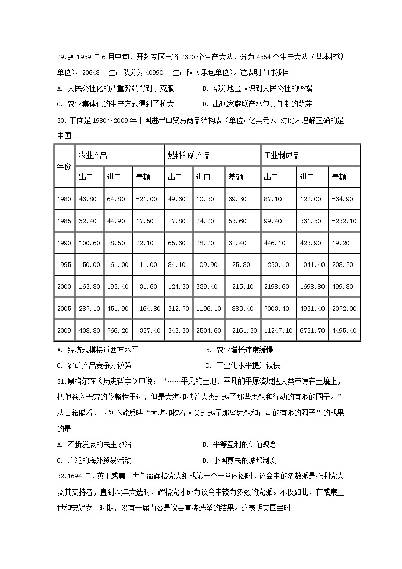 2020届普通高等学校全国统一招生考试适应性考试文科综合历史试题02