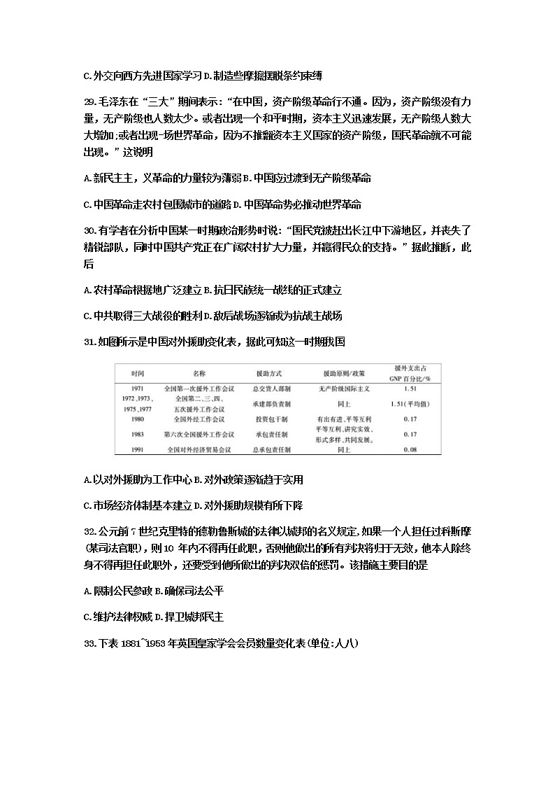 江西省南昌市师大附中2020届高三三模文综历史试题02