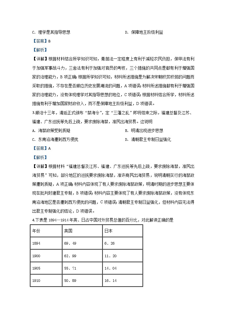山东省临沂市平邑县第一中学2020届高三下学期第六次调研考试历史试题02