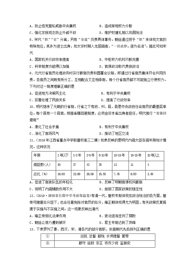 【历史】山东省泰安市第十九中学2019-2020高二下学期开学考试试卷02