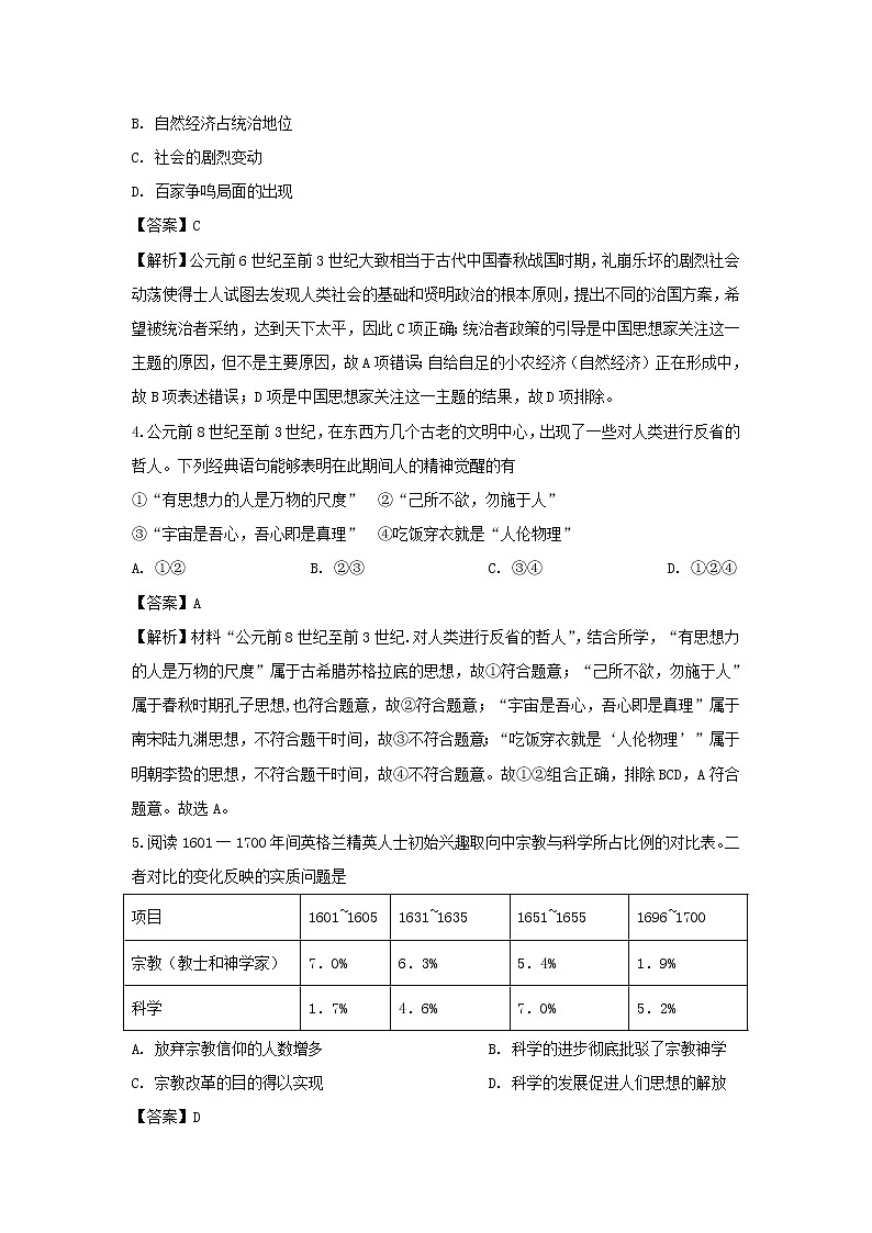【历史】湖南省张家界市民族中学2019-2020学年高二上学期第三次月考试题（解析版）02