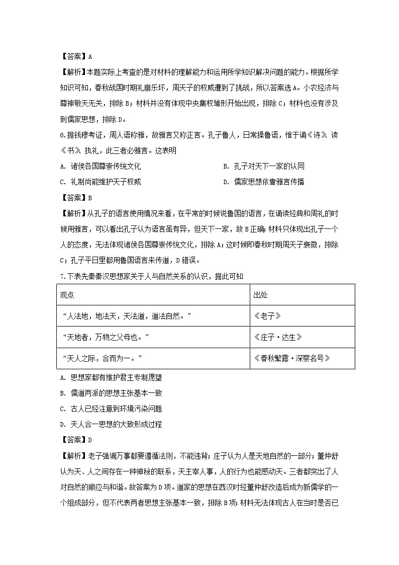 【历史】山西省太原市山西大学附中2019-2020学年高二10月模块诊断试题（解析版）03
